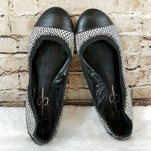 Jessica Simpson Leather Snakeskin Print Flats